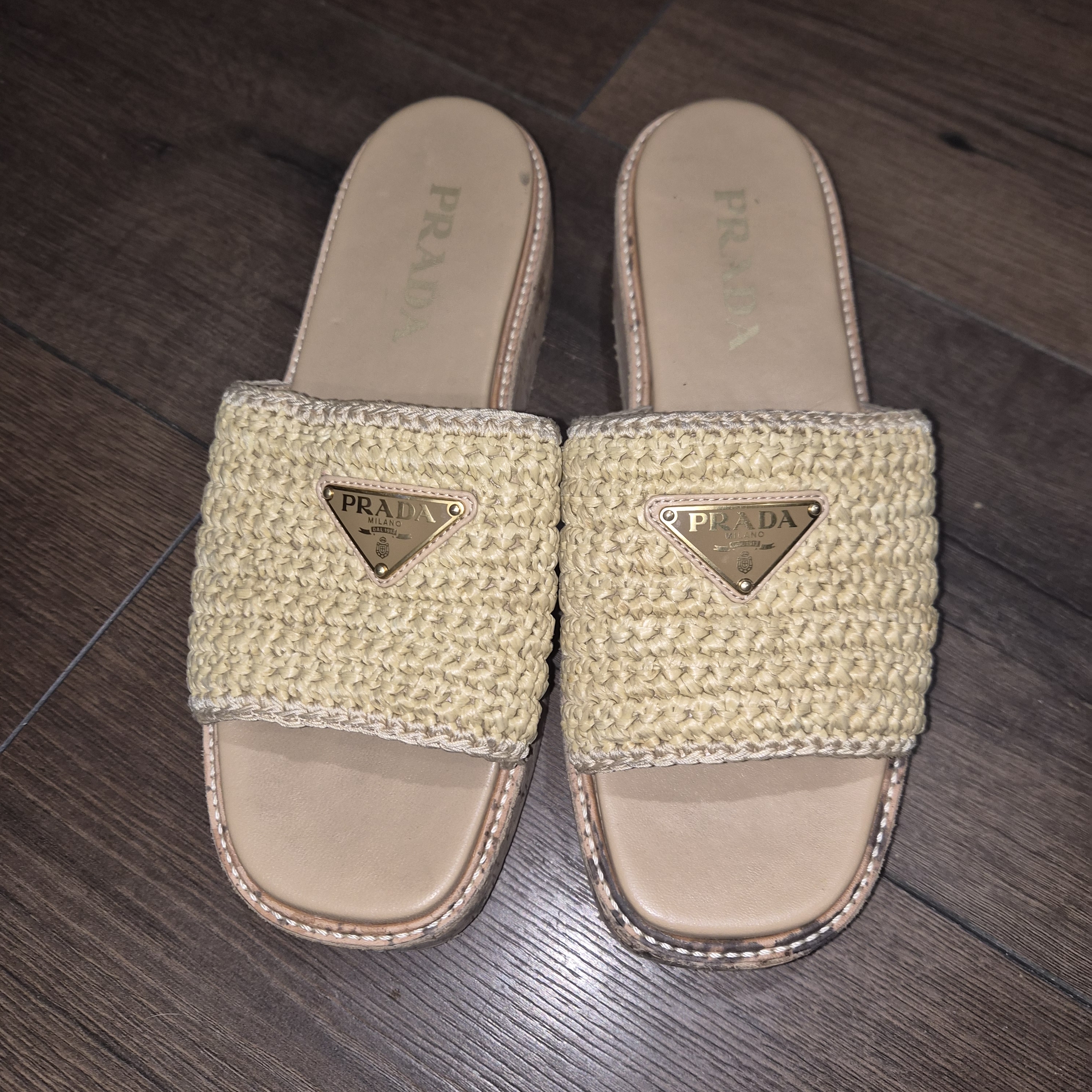 Prada Women's Cream Slide Sandals